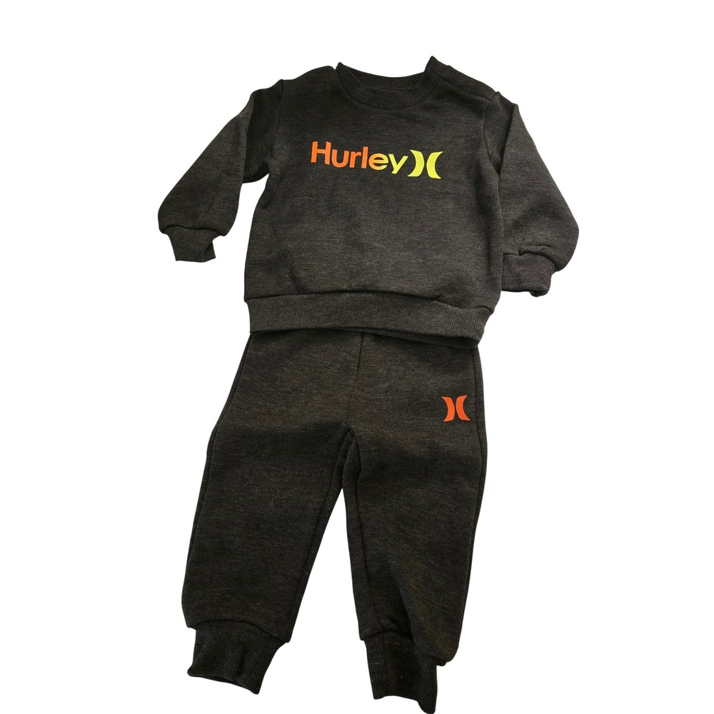 Hurley Kids Charcoal Grey Fleece Sweatshirt and Joggers Set 12M